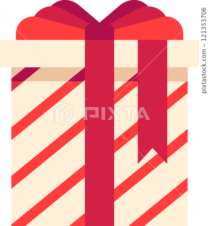 Festive christmas gift box wrapped with diagonal striped paper and decorated with a big elegant red bow, perfect for holiday celebrations and special occasions Festive christmas gift box wrapped with diagonal striped paper and decorated with a big elegant red bow, perfect for holiday celebrations and special occasions 121353706