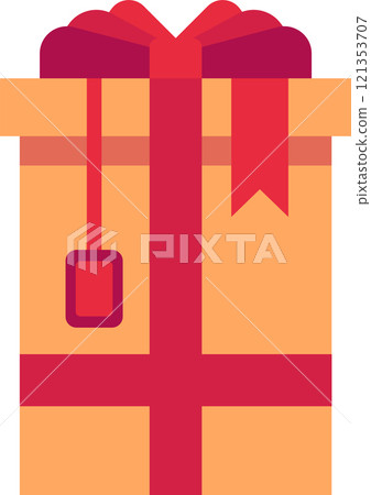 Bright orange gift box adorned with vibrant red and purple ribbons and a charming label, perfectly prepared for celebrating special occasions like birthdays or holidays Bright orange gift box adorned with vibrant red and purple ribbons and a charming label, perfectly prepared for celebrating special occasions like birthdays or holidays 121353707
