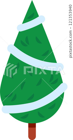 Green Christmas tree decorated with light blue ribbons celebrating Christmas time, simple vector illustration isolated on a white background 121353940