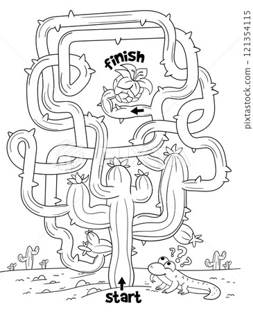 Help the lizard through the cactus maze. Coloring book Help the lizard through the cactus maze. Coloring book 121354115