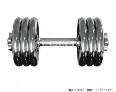 Cast Iron Chrome Adjustable Dumbbell, weightlifting gym equipment, side view. Png clipart isolated on transparent background 121354139