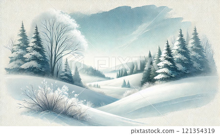 Silent snowy hills and winter trees [Natural landscapes/winter design materials] 121354319