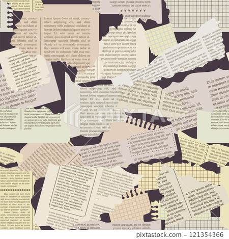 Newspaper scraps. Seamless pattern. Black background Newspaper scraps. Seamless pattern. Black background 121354366