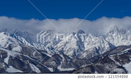 長野縣白馬村滑雪場遠景北阿爾卑斯山 長野縣白馬村滑雪場遠景北阿爾卑斯山 121354898