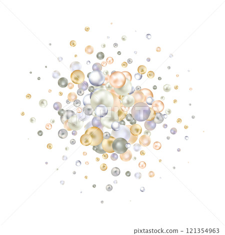 abstract pattern with glass blue balls or precious pearls. Glossy realistic ball. 3d vector illustration. Silver and gold. EPS 10 abstract pattern with glass blue balls or precious pearls. Glossy realistic ball. 3d vector illustration. Silver and gold. EPS 10 121354963