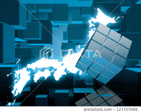 帶有浮動藍色立方體的背景圖 121355066