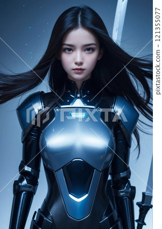 Beautiful woman in a robot suit 121355077