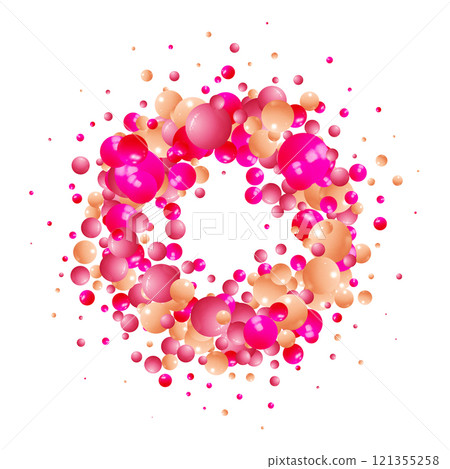 Realistic natural pearl. Jewel gems. Shiny silver, pink, purple ball isolated on white background. Vector jewelry sphere. Round photo frame. EPS 10 121355258