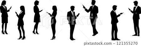 Monochrome silhouettes of men and women businessmen in vector 121355270