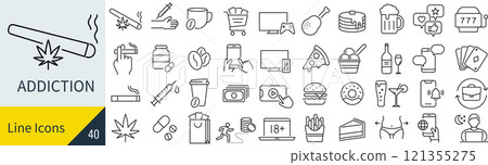 Addiction line icon set Addiction line icon set 121355275