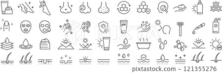 Vector monochrome line icon set about skin care Vector monochrome line icon set about skin care 121355276