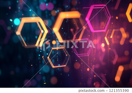 Vibrant Neon Circles and Glittering Bokeh Lights on a Dark Background for Visual Impact Vibrant Neon Circles and Glittering Bokeh Lights on a Dark Background for Visual Impact 121355390