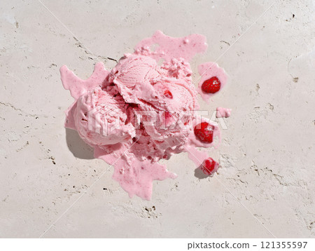 strawberry ice cream on white tile 121355597