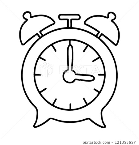 Simple hand-drawn line drawing illustration of a retro alarm clock, cut out on transparent background Simple hand-drawn line drawing illustration of a retro alarm clock, cut out on transparent background 121355657