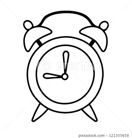 簡單的手繪線條畫復古鬧鐘的插圖，透明背景上的切口 121355658