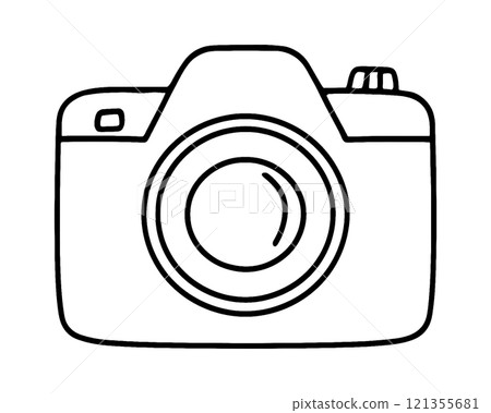相機的簡單手繪線條圖，透明背景上的切口 121355681