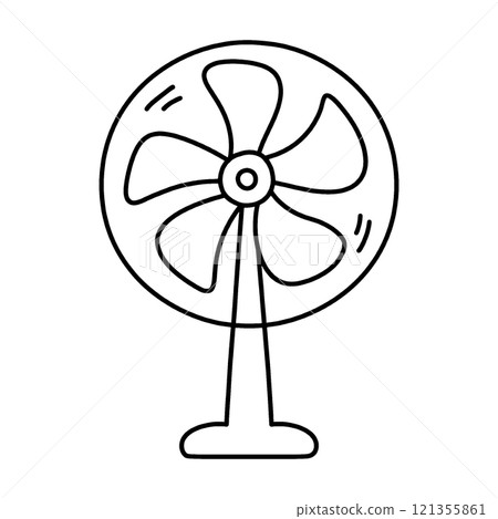 Simple hand-drawn line drawing illustration of a retro electric fan, cut out on transparent background 121355861