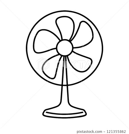 復古電風扇的簡單手繪線條圖，透明背景的切口 121355862