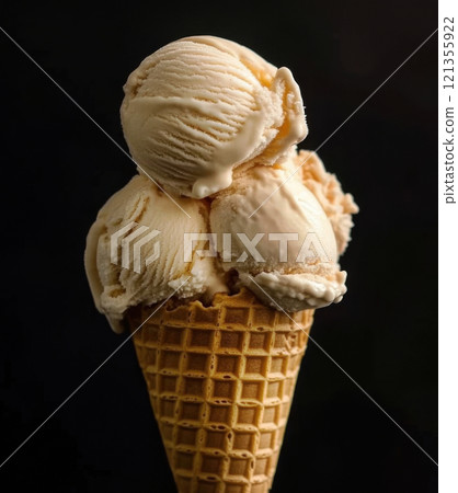 caramel ice cream in cone 121355922