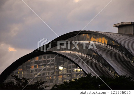 The beautiful curves of the Recreation Dome illuminated at dusk The beautiful curves of the Recreation Dome illuminated at dusk 121356035