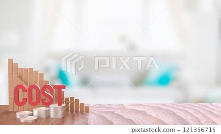 The Red cost text and gold coins for business concept 3d rendering. 121356715