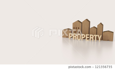 The wood house and property text for real estate concept 3d rendering. 121356735
