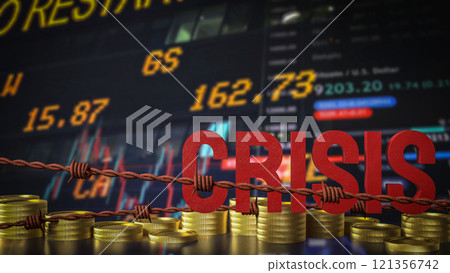 The crisis text and coins for Business concept 3d rendering. The crisis text and coins for Business concept 3d rendering. 121356742