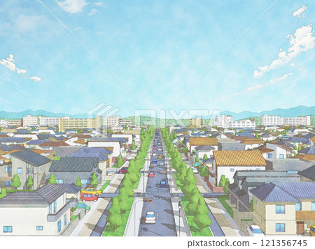 房屋 住宅 城鎮 手繪風格 BG 水彩風格 121356745