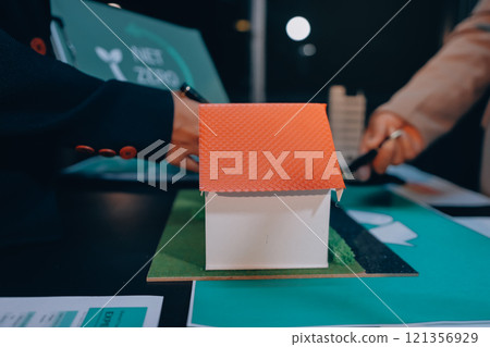 Carbon offset price report CO2 emission. Future growth Net zero waste in ESG ethical SME office protect climate change global warming social issues project. Group of asia people Eco friendly SDGs plan 121356929