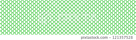 Seamless green scale pattern inspired by dragon and snake skin. geometric design for fish, mermaid, and dinosaur textures with Chinese and Japanese aesthetics. Flat vector illustration isolated on 121357528