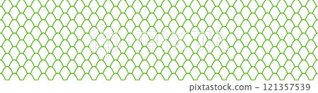 Seamless scale pattern inspired by dragon, snake, and fish skin. Japanese geometric texture for mermaid, reptile, and roof designs. Flat vector illustration isolated on white background. Seamless scale pattern inspired by dragon, snake, and fish skin. Japanese geometric texture for mermaid, reptile, and roof designs. Flat vector illustration isolated on white background. 121357539