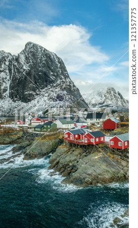 Timelapse of famous iconic traditional fishing village Hamnoy on Lofoten Islands, Norway with red rorbu houses Timelapse of famous iconic traditional fishing village Hamnoy on Lofoten Islands, Norway with red rorbu houses 121357775