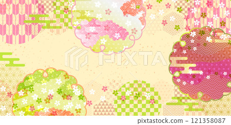 Japanese pattern New Year's card Cherry blossom background 121358087