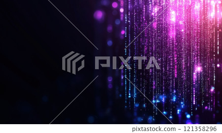 Abstract Light Stream with Bright Pink and Blue Colors in Dark Space 121358296