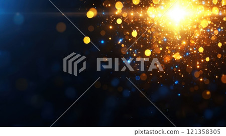 Bright and Shimmering Light Particles on Dark Background in Motion 121358305