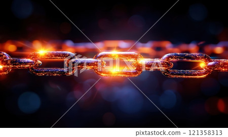 Illuminated Abstract Chain Links with Bokeh Background Effects 121358313