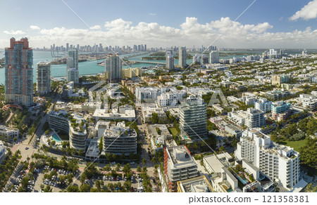 American southern architecture of Miami Beach. South Beach high luxurious hotels and apartment buildings. Tourist infrastructure in southern Florida, USA American southern architecture of Miami Beach. South Beach high luxurious hotels and apartment buildings. Tourist infrastructure in southern Florida, USA 121358381