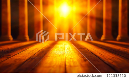 Golden Light Shines Through Columns in an Ancient Setting Golden Light Shines Through Columns in an Ancient Setting 121358530