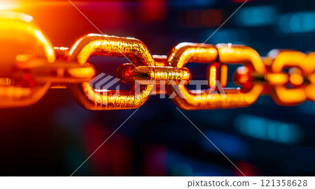 Close-up View of Golden Chain Links with Light Reflection Effects Close-up View of Golden Chain Links with Light Reflection Effects 121358628