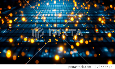 Abstract Cityscape with Sparkling Lights and Reflections at Night 121358642