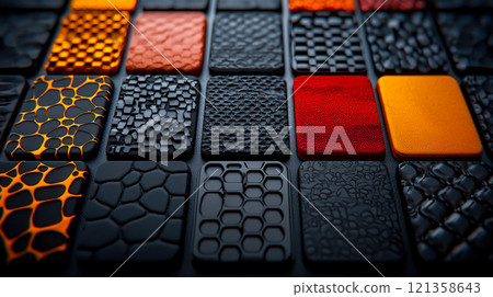 Textured Surface Tiles in Vibrant Colors and Patterns for Design Use 121358643