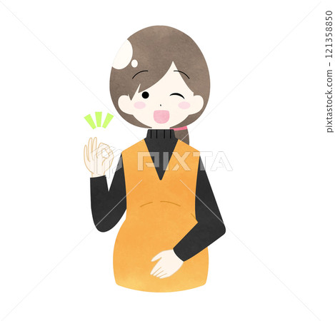 水彩風格的孕婦給出 OK 標記的插圖 121358850