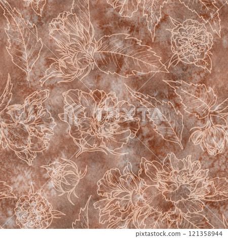 Watercolor texture floral seamless pattern in the 2025 color of the year Mocha Mousse. Hand drawn background with warm brown tone. Perfect for creating trendy graphic resource and designs. Watercolor texture floral seamless pattern in the 2025 color of the year Mocha Mousse. Hand drawn background with warm brown tone. Perfect for creating trendy graphic resource and designs. 121358944
