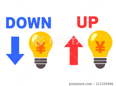 關於電費增加/減少的燈泡插圖 關於電費增加/減少的燈泡插圖 121359466