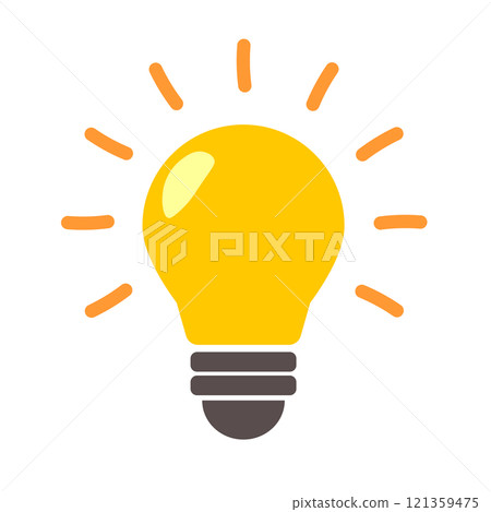 Illustration of a light bulb glowing with a flashing image 121359475