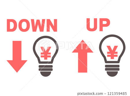 Light bulb illustrations regarding electricity bill increases and decreases Light bulb illustrations regarding electricity bill increases and decreases 121359485