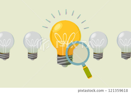 燈泡和放大鏡，驗證想法的圖像插圖 121359618