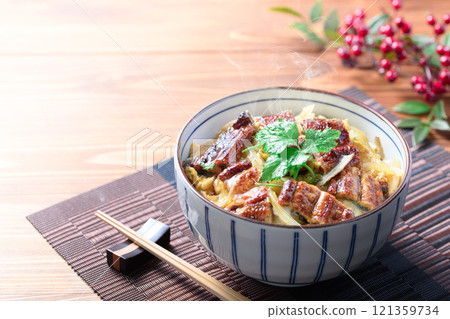 Unatama-don (Soft and fluffy eel with egg on rice) Unatama-don (Soft and fluffy eel with egg on rice) 121359734