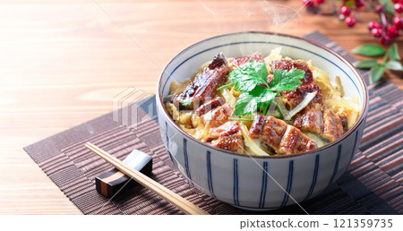 Unatama-don (Soft and fluffy eel with egg on rice) Unatama-don (Soft and fluffy eel with egg on rice) 121359735