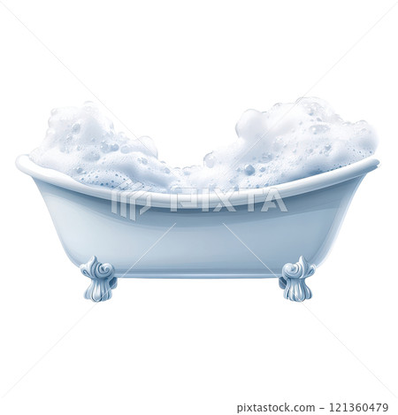 Luxurious Bubble Bath Tub with Soft Foam Represents Relaxation and Self Care Luxurious Bubble Bath Tub with Soft Foam Represents Relaxation and Self Care 121360479
